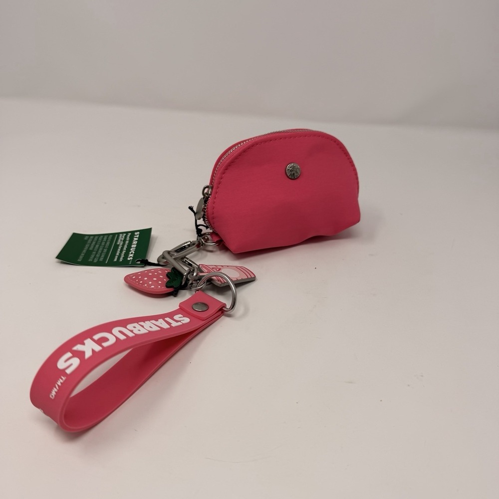 Starbucks Pouch Wristlet Keychain Pink Drink Series 2026 Strawberry Charm NWT - Picture 5 of 13